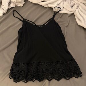 Vintage Elegant Black Lace Trim Cami Top